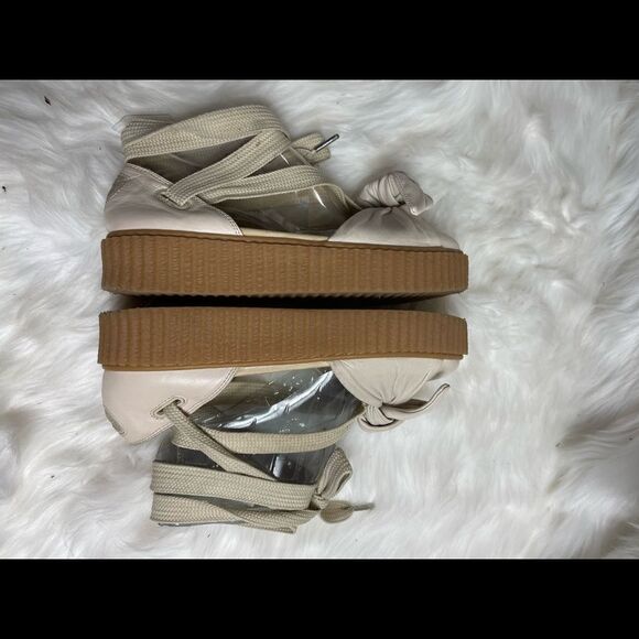 Puma Fenty beige leather creeper lace up with leather bow accent size 7.5 - Picture 7 of 11